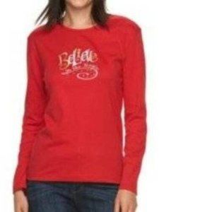 Womens Christmas Shirt MCC Sportswear Red Medium "Believe In Magic" Long Sleeve
